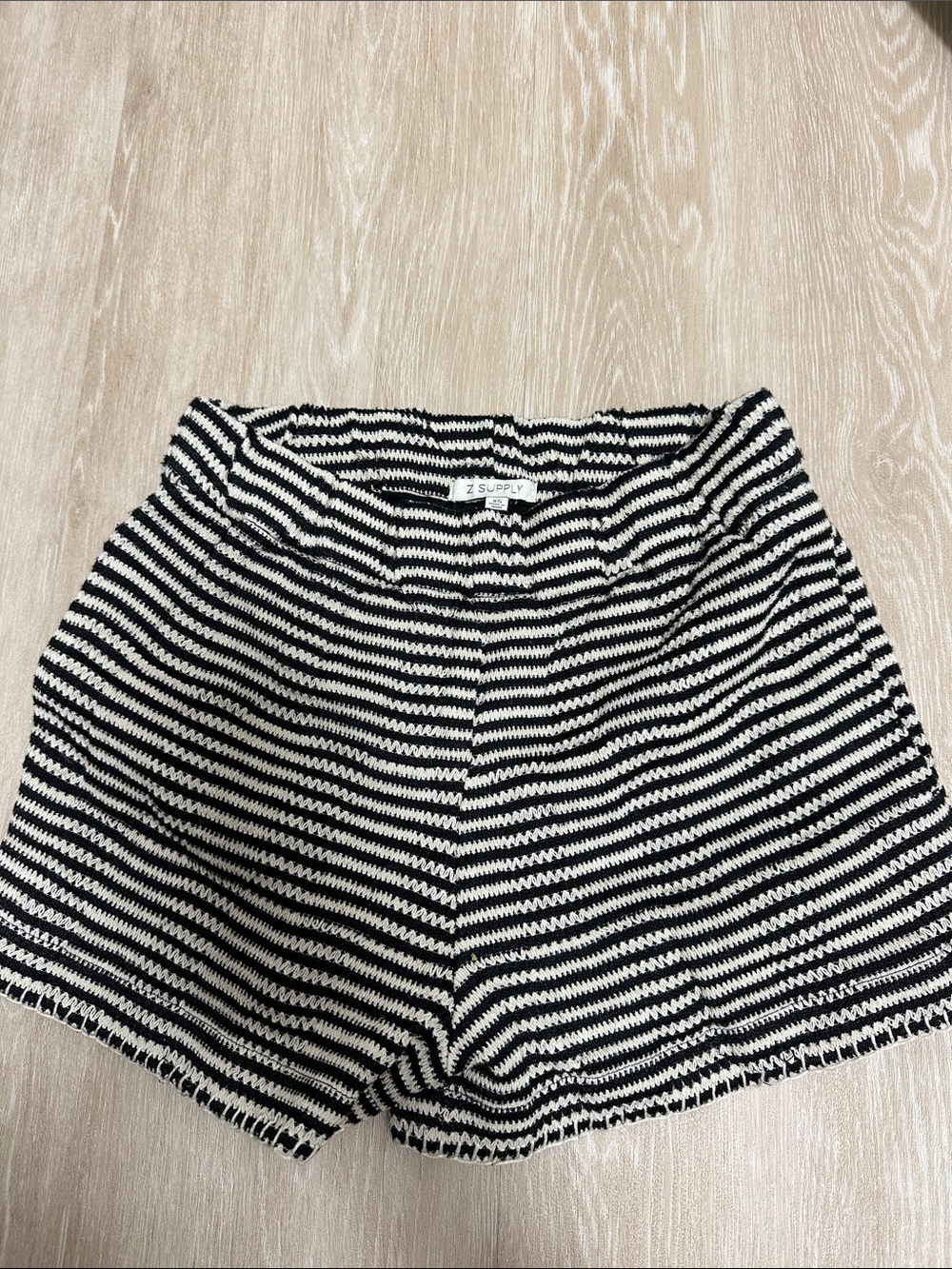 Z Supply Black and Tan Striped Knit High-Waist Shorts